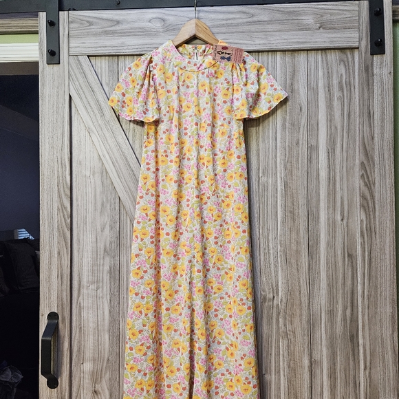 Pinup Dresses Vintage 50s 60s Colorful Chiffon Foral Dead-Stock Fabric Dress - Picture 7 of 12